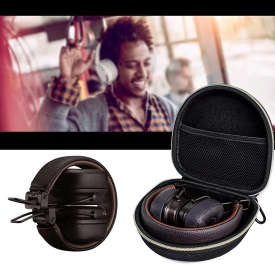 Opbergtas voor Bluetooth-hoofdtelefoon, compatibel met Marshall Major V/IV/III/II/5/4/3/2 (zwart + goud) — afbeelding 2