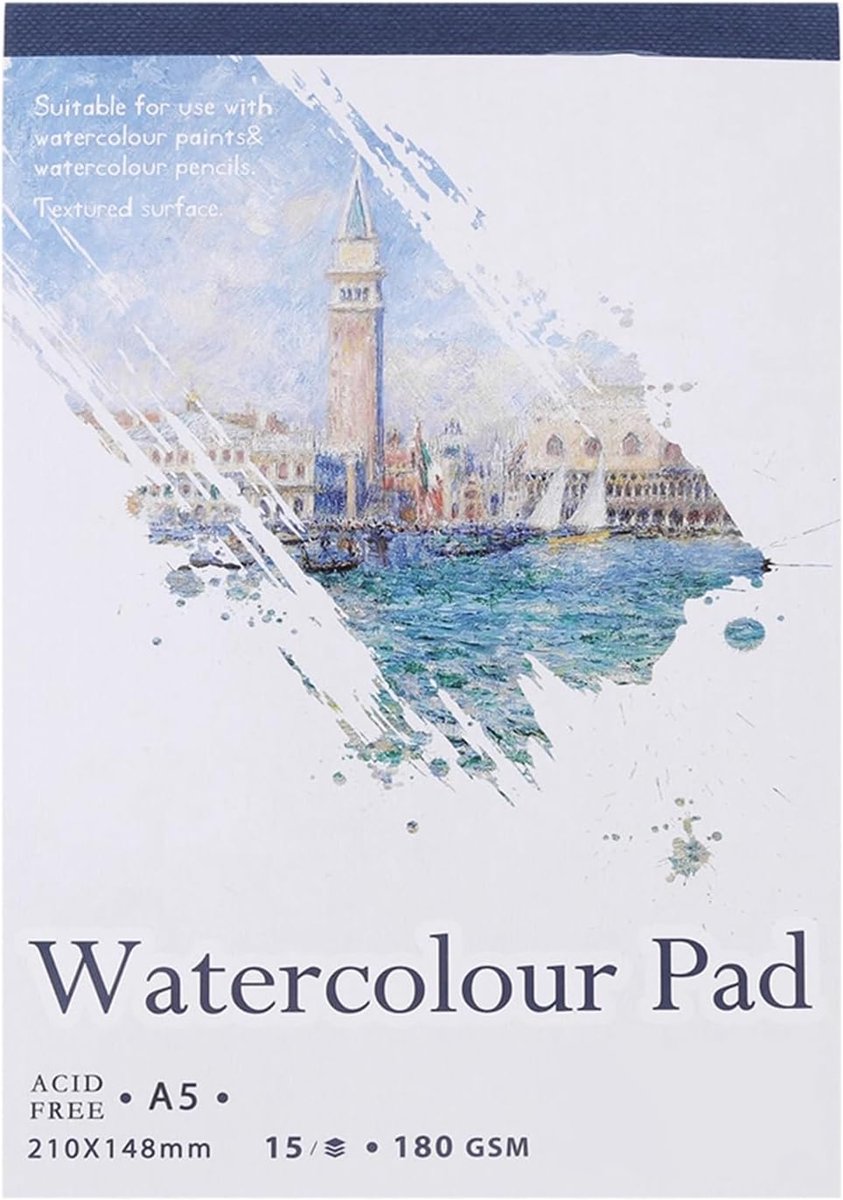 Aquarelpapier, Kunstenaarsnotitieblok voor Schilderen, Tekenen, Dagboek, Creatief Notitieboek met Kartonnen Achterkant (A5)