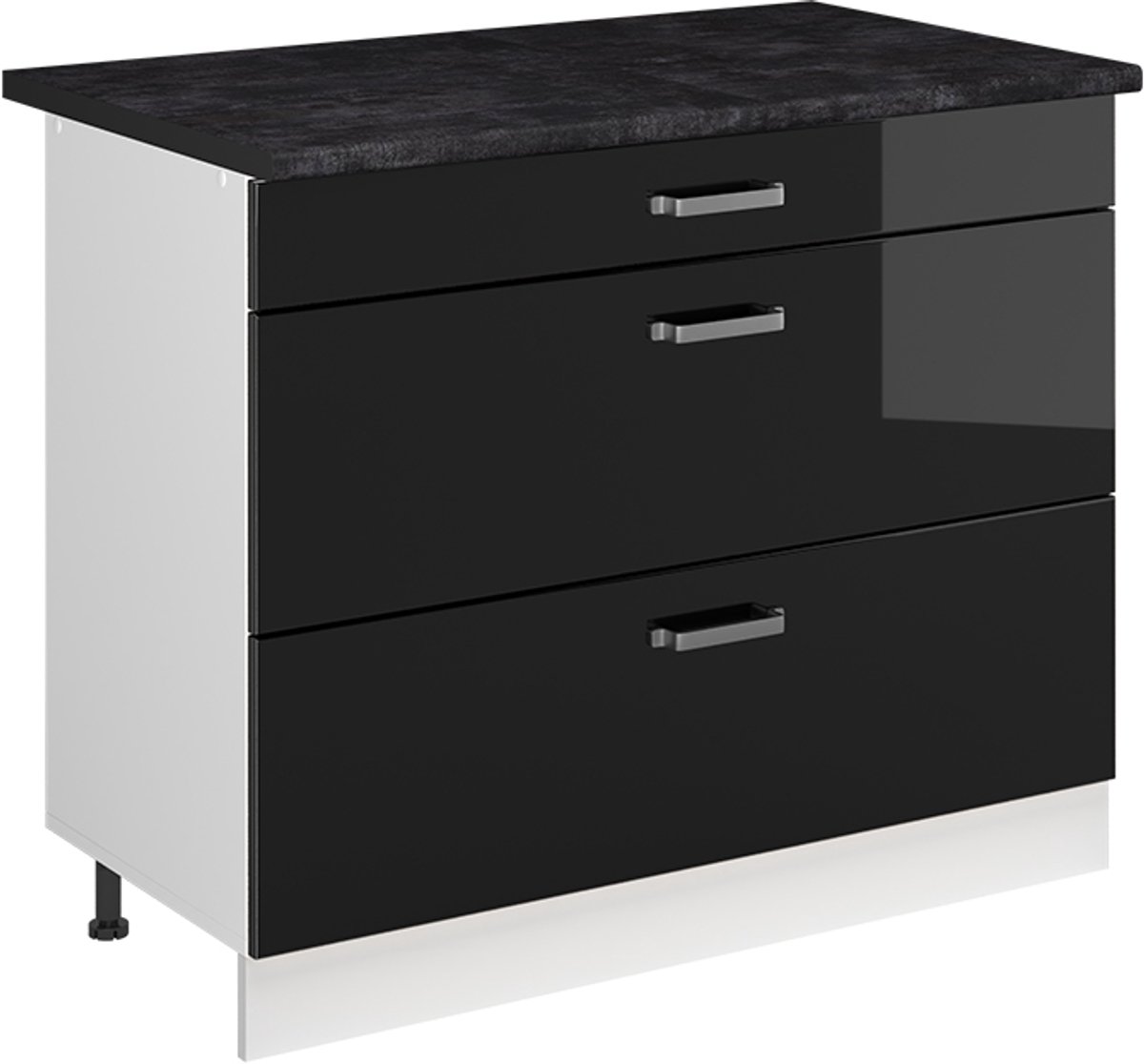 Vicco Keukenonderkast R-Line, Zwart hoogglans/Wit, 100 cm antraciet werkblad