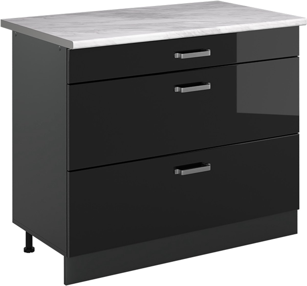 Vicco Keukenonderkast R-Line, Zwart hoogglans/Antraciet, 100 cm marmer werkblad