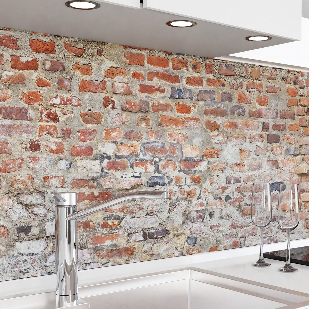 Keuken achterwand zelfklevend - Spatscherm keuken - Spatwand fornuis - Muurbeschermer - Verstevigde PET folie - 0,4 mm - Mat - Oude bakstenen muur - 500 cm x 80 cm