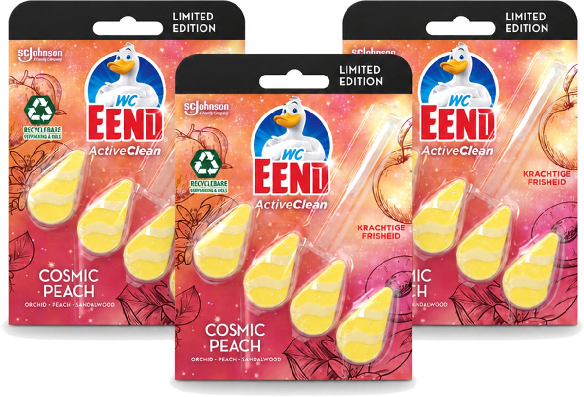 3 x WC Eend - Active Clean Cosmic Peach - Toiletblok - Fruitige Perzikgeur - 38 gr - Voordeelverpakking - 3 stuks