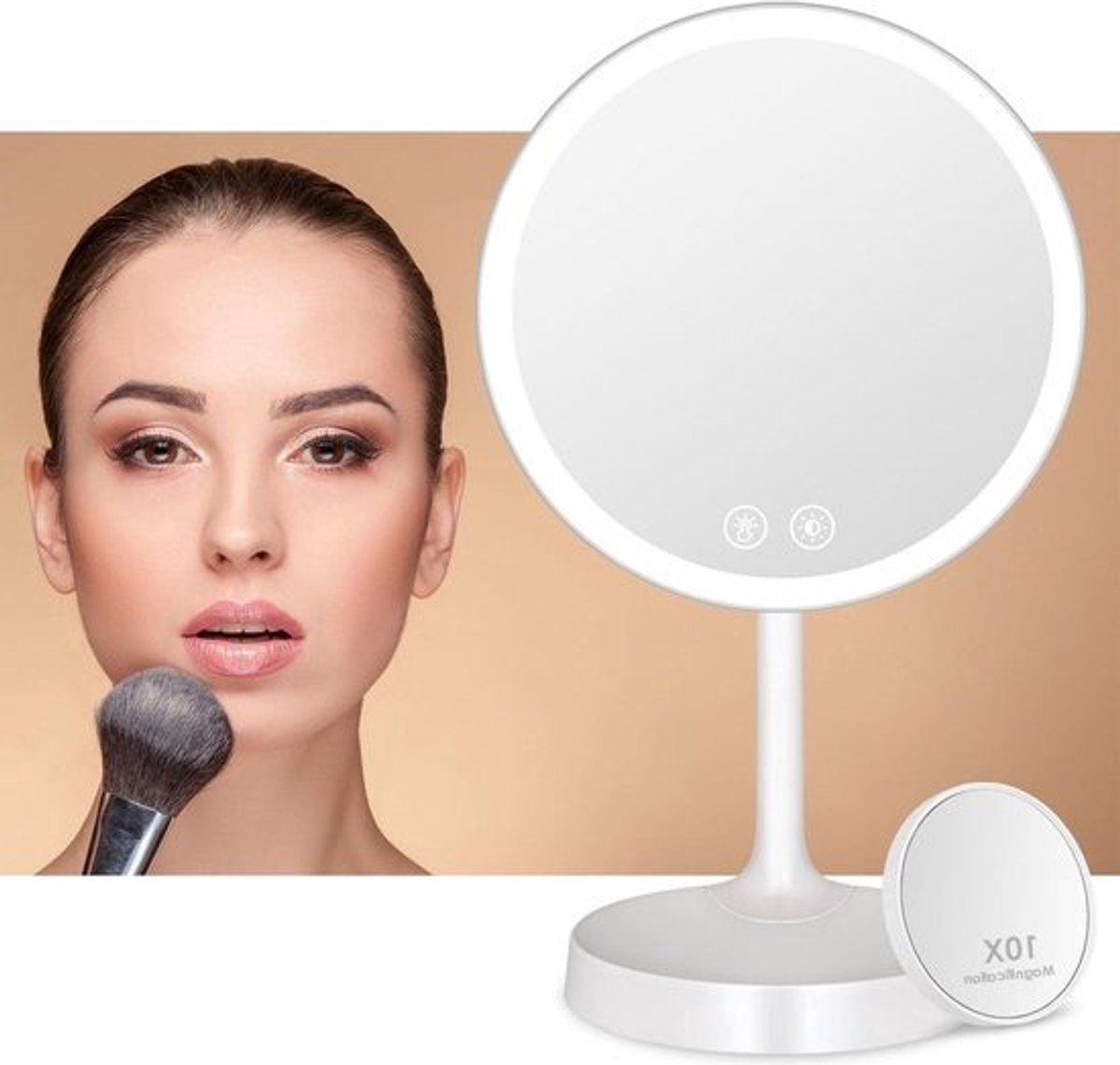 Cosmeticaspiegel Makeup Spiegel met 3 Lichtkleuren - Dimbaar Verstelbaar Draaibaar - USB-Voeding