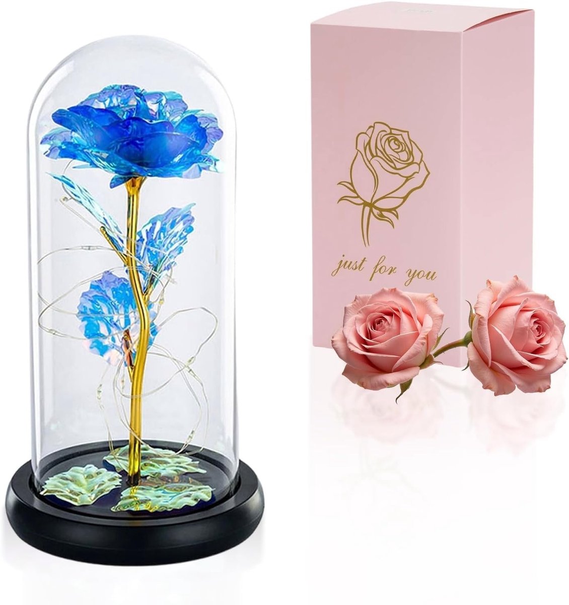 Eternal Rose in Glazen Kooi met LED Verlichting - Romantisch Cadeau voor Verjaardag, Valentijnsdag en Huwelijk voor Haar