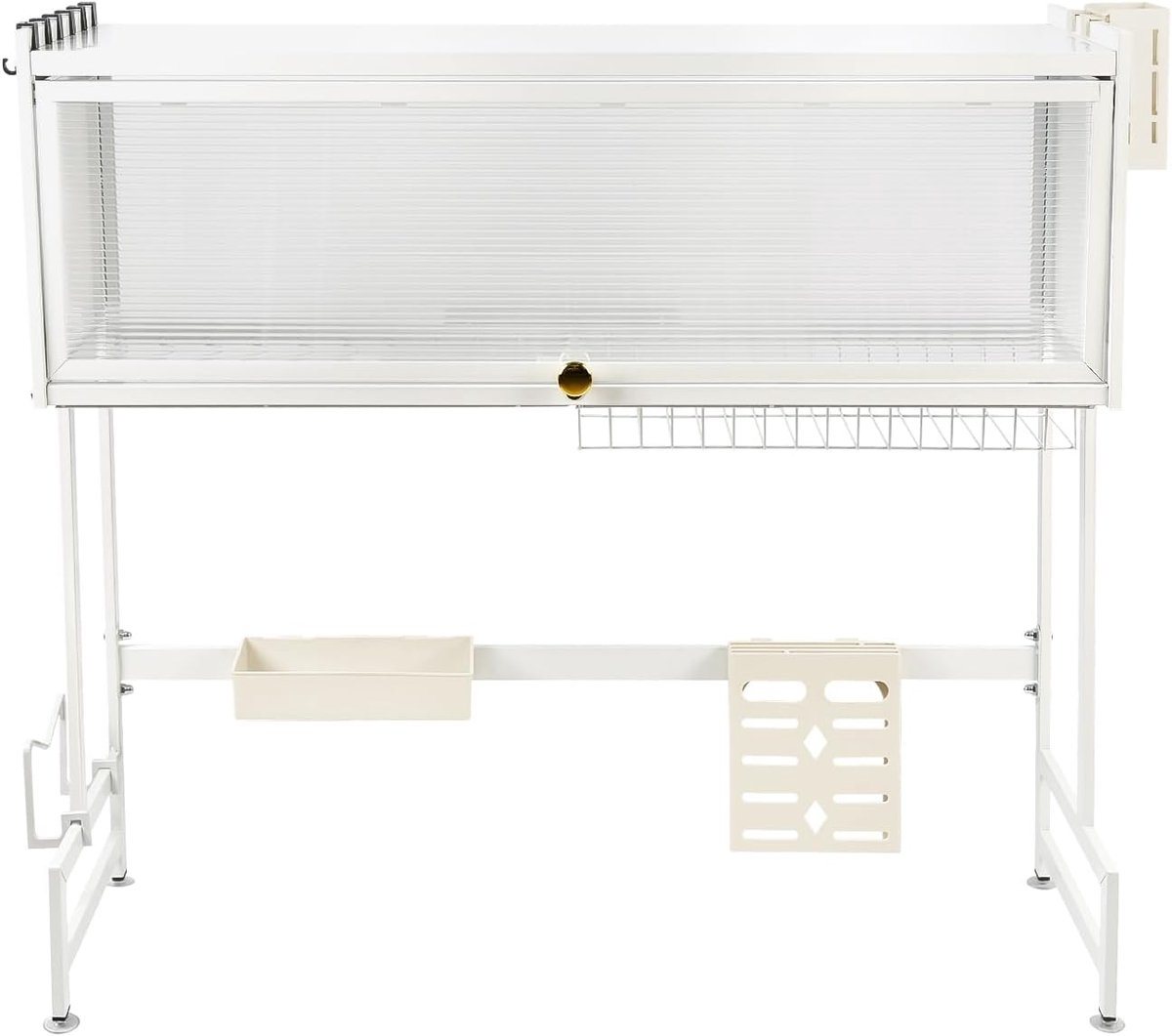 Afdruiprek voor vaat,3-laags,Afdruiprek boven de gootsteen,Afdruiprek voor Aanrecht,afdruiprek met bekerhouder,afdruiprek voor de vaat,85 * 30 * 78cm-wit