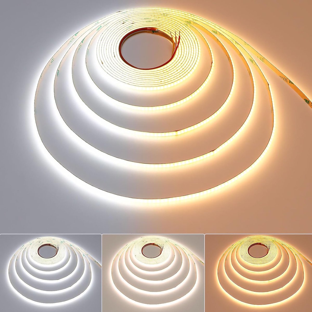 24V COB LED Strip CCT Wit 2700-6500K Dimbaar 5mm Breedte CRI 90+ 4000lm Stipvrij 5m 608LEDs/M Hoge Dichtheid Snijbaar Flexibele LED Tape Licht voor Kast Thuis DIY Verlichtingsprojecten