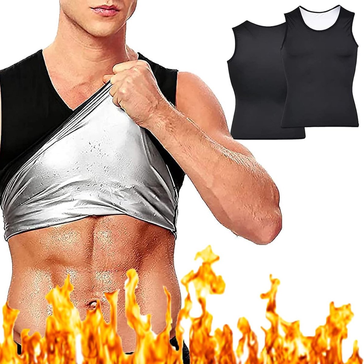 Slimming Sweat Vest voor Mannen - Verlies Gewicht met Dit Fitness Vest, L/XL, Zwart, Ideaal voor Training en Sport