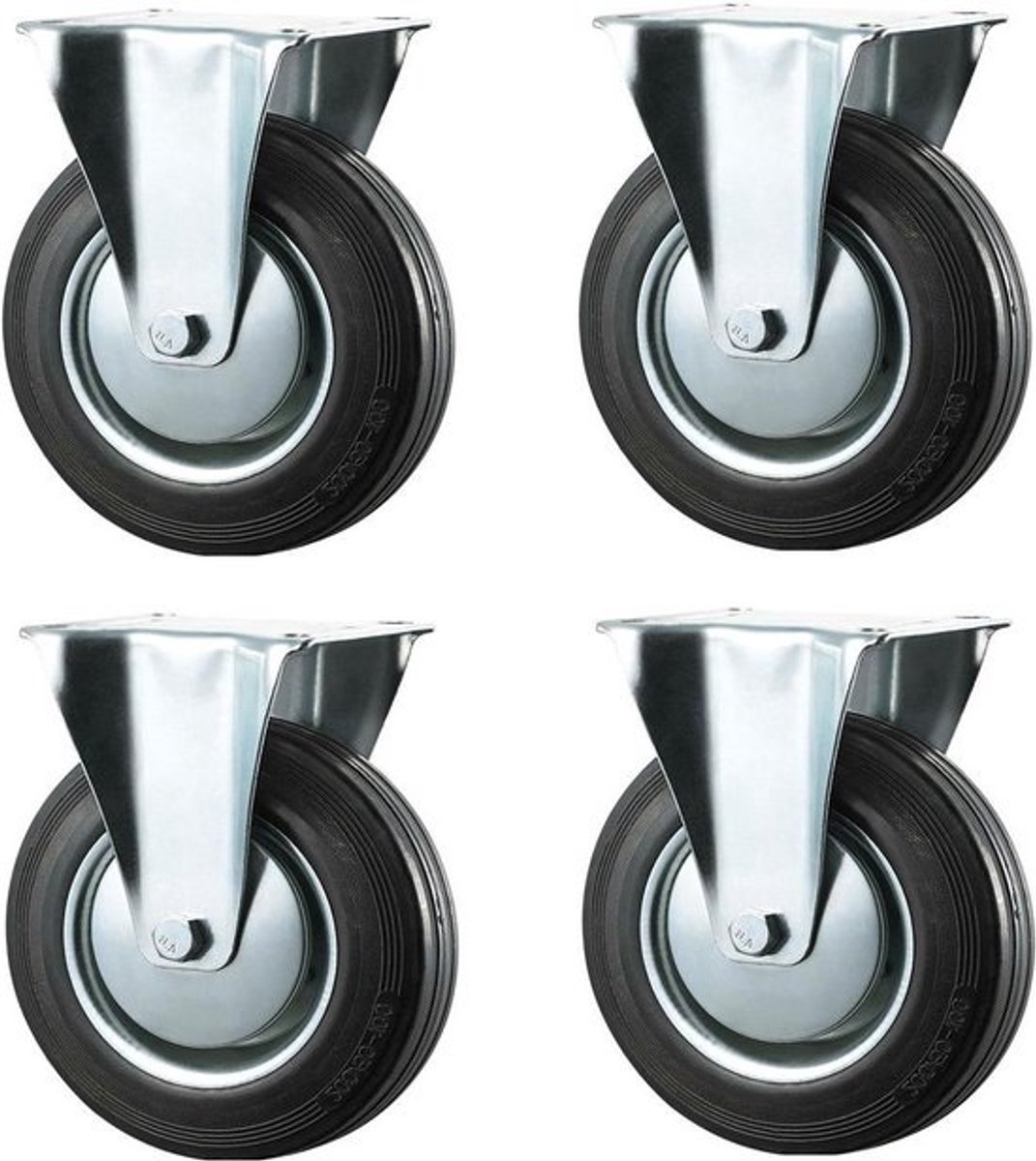 Industriële wielen 100 mm zwart rubber vaste bovenplaat - heavy duty - tot 400 kg per set