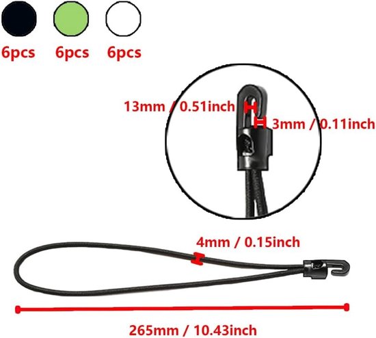 Elastische Tension Rubbers met Haken - 18 Stuks, Ideaal voor Kamperen, Outdoor Activiteiten en Organisatie van Bagage en Huishoudelijke Taken — afbeelding 5