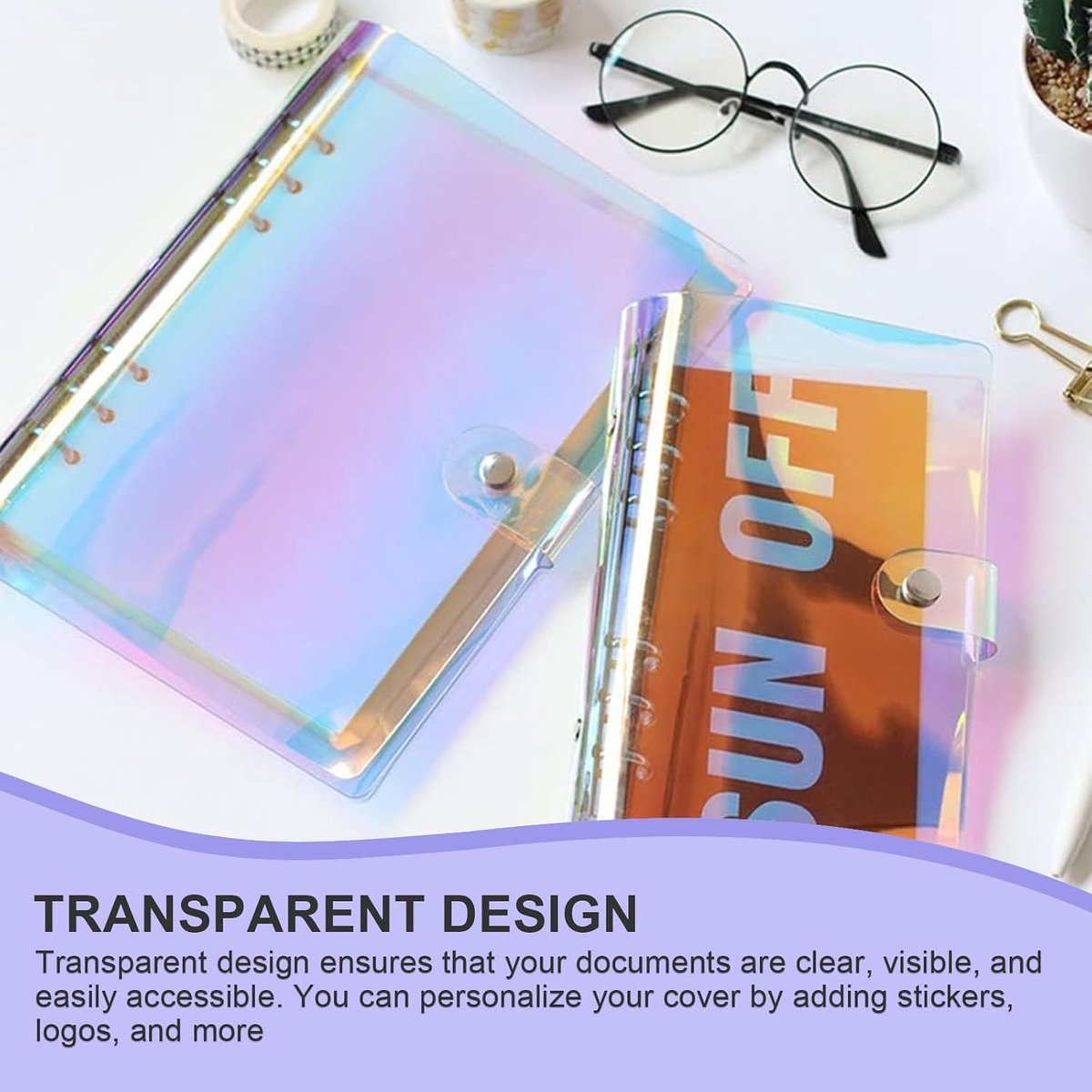 A6, transparant, kleurrijk, 6 gaten, A6, 2 stuks ringbanden met drukknop, ringband, budgetbinder, A6-ringband, ringmap voor fotoalbums, dagboeken, ordners, geldorganizer