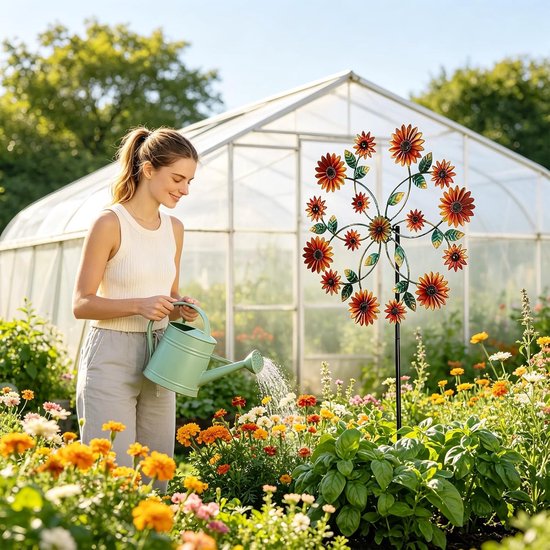 Windspinners buiten, tuinwindspinner met inzet waterdichte kinetische windspinner, vintage metalen windsculpturen en spinners, grote windmolen kunstdecoratie voor gazon, terras, tuin — afbeelding 5