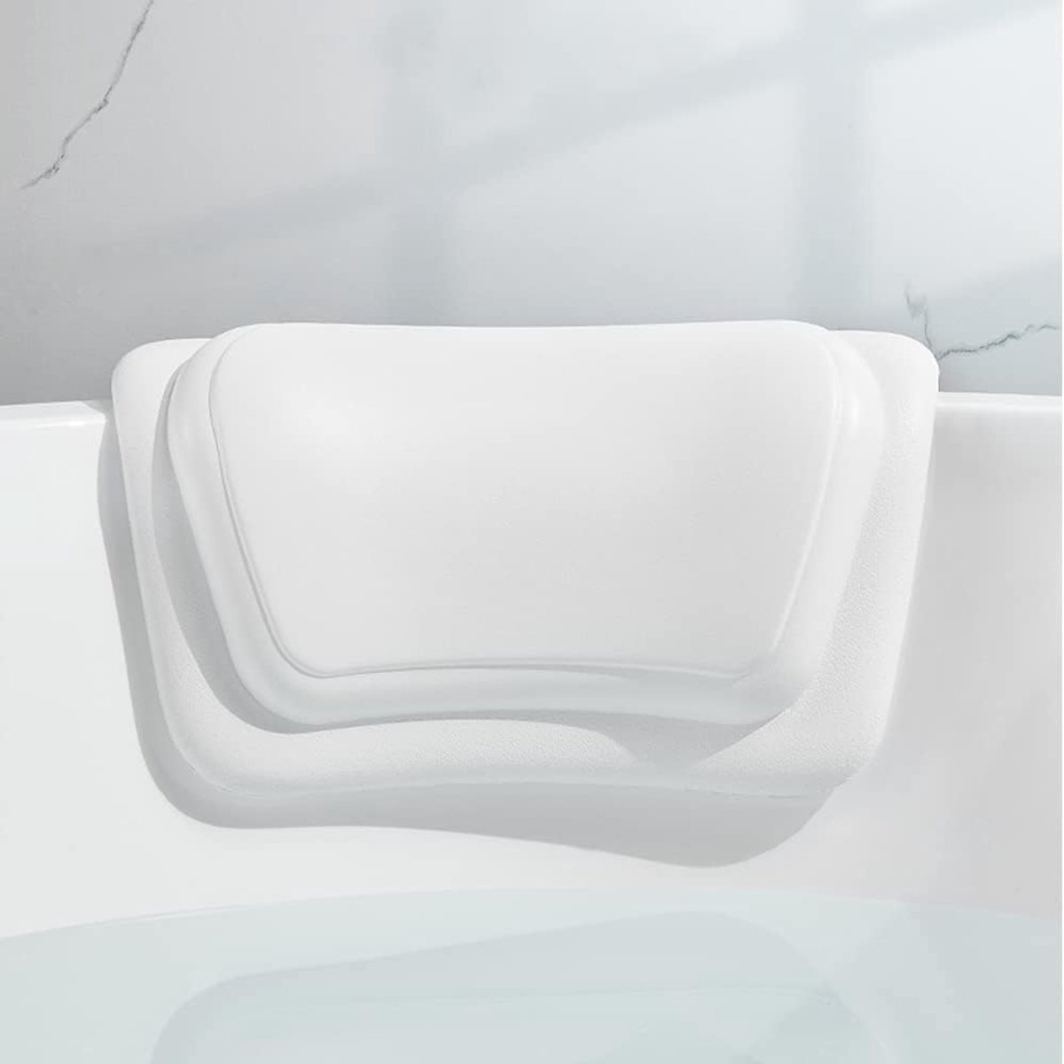Badkussen, Hoofdsteun voor Badkuip, Ergonomisch Badkussen met 2 Extra Sterke Zuignappen, Antislip, Badaccessoires voor Hoofd, Nek en Rug, Wit