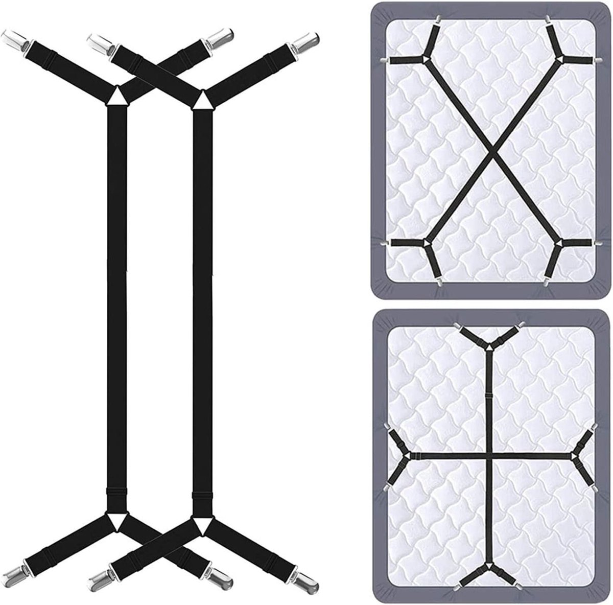 2 stuks verstelbare driehoeksspanners, elastische lakenspanners, zwart, lakenspanners met klemmen, spanbedlakenhouderclips, voor bedlinnen, matrasbeschermers, sofakussens