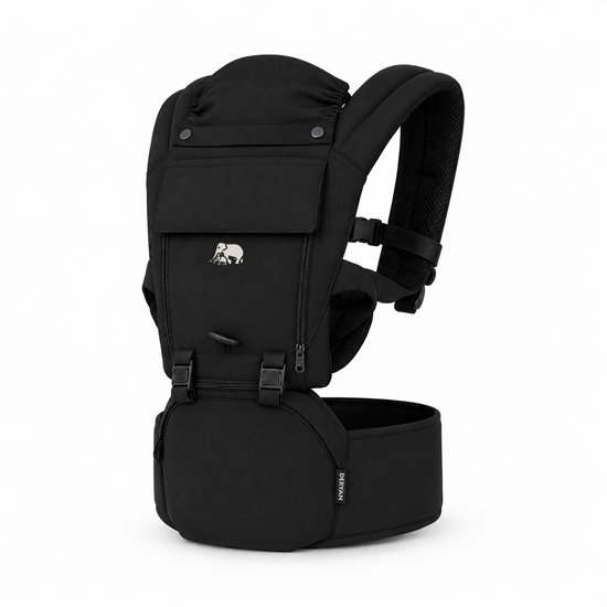 Deryan Pack Luxe Ergonomische draagzak - Babydrager + Opbergvakjes - Zwart
