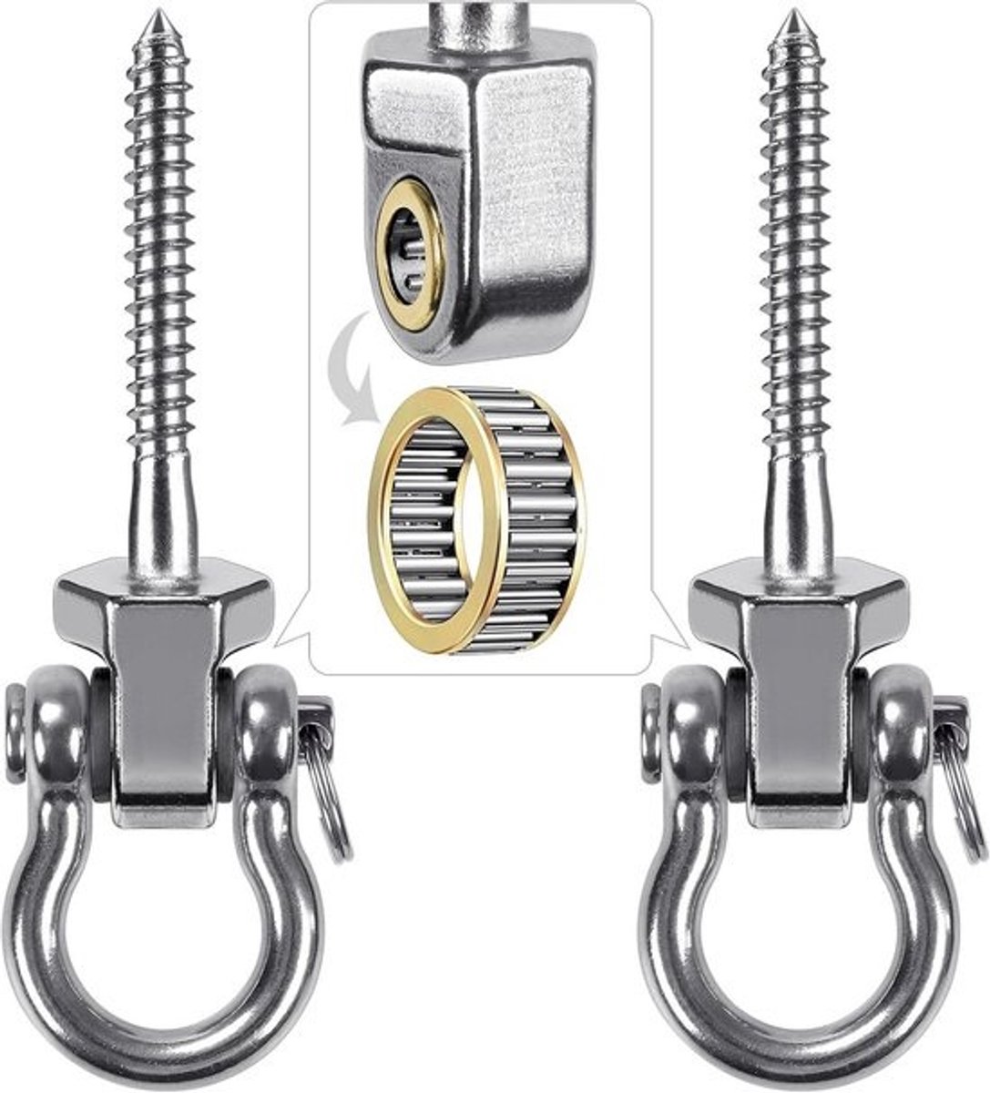 Schommelhaken Set - Draaibare Haken - Buiten Ontspannen - Roestvrij Staal Lagers - 2 stuks - Zilver
