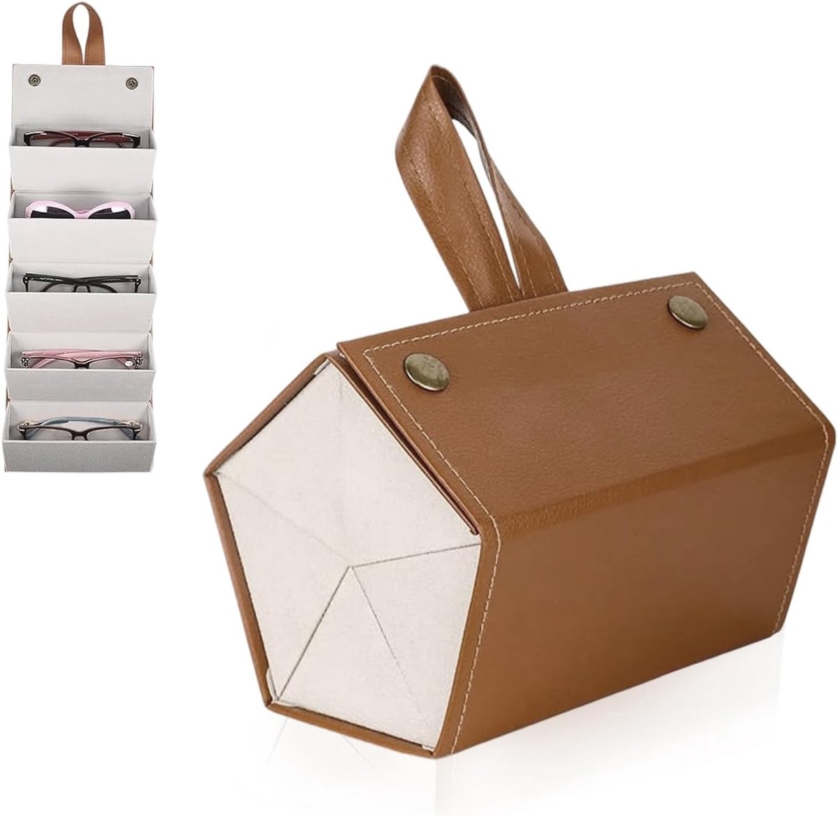 Pouch Zonnebril Organizer 17 × 12.5 × 12 cm - Draagbare Leeropslag voor Zonnebrillen, Brillen en Tinted Lenses met 5 Compartimenten