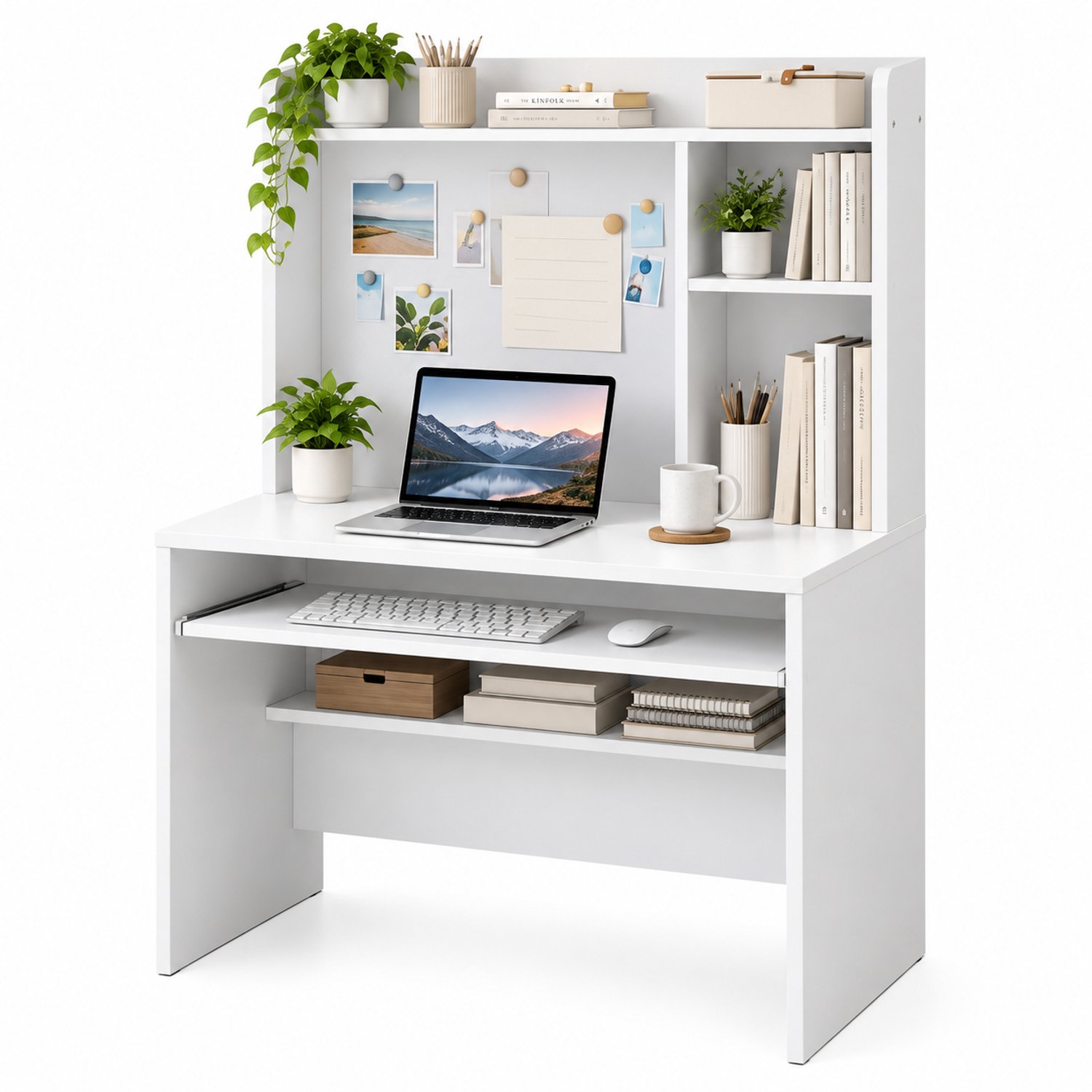 VILIMA - Bureau - Bureau wit - Met magnetisch prikbord - Opbergruimte - Uitschuifbare lade - 50×89×138 cm - Compact en praktisch
