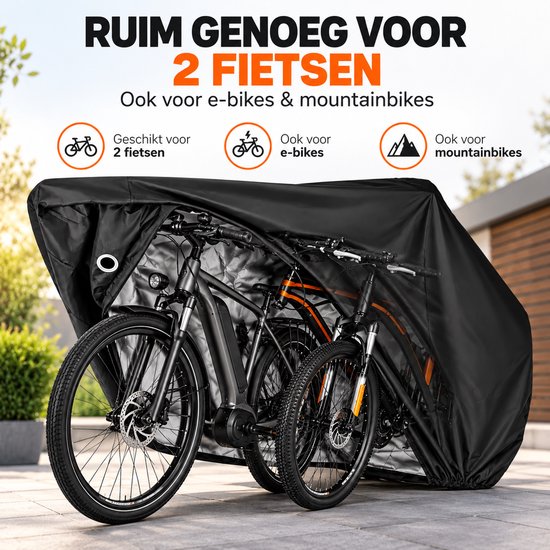 Fietshoes voor 2 Fietsen - Waterdichte Beschermhoes voor Fiets - Oxford Materiaal - E-Bike - Inclusief Opbergtas — afbeelding 2