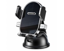 Telefoonhouder met zuignap voor gebruik in de auto - eenknops klemming - liggende of staande telefoonstand - verpakking 15 × 13,5 × 9,5 cm