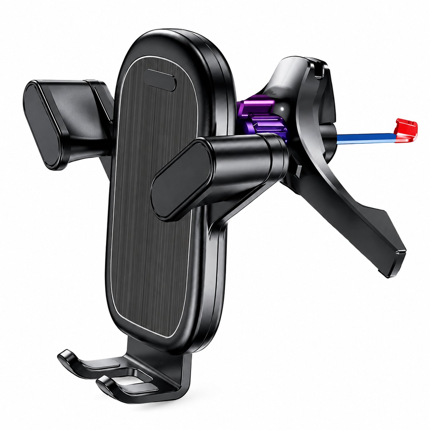 Telefoonhouders auto: zwarte telefoonhouder voor ventilatieroosters met driehoeksklem, voor horizontale, verticale, schuine en ronde roosters