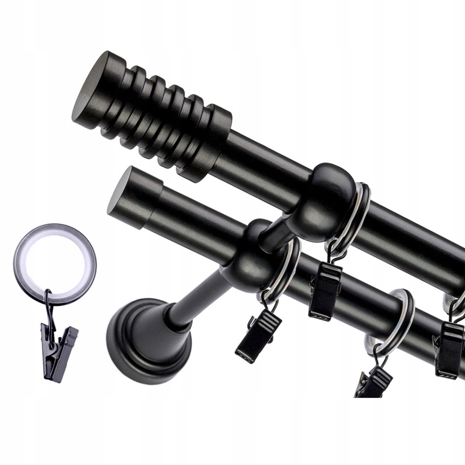Dubbele Gordijnroede 260 cm - Zwart, Wit of Satiné - 19+19mm