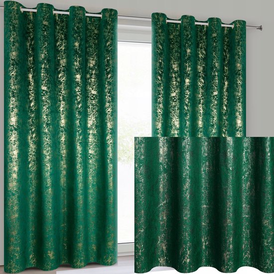 Groen fluwelen gordijn 140x250cm met gouden print, verduisterend