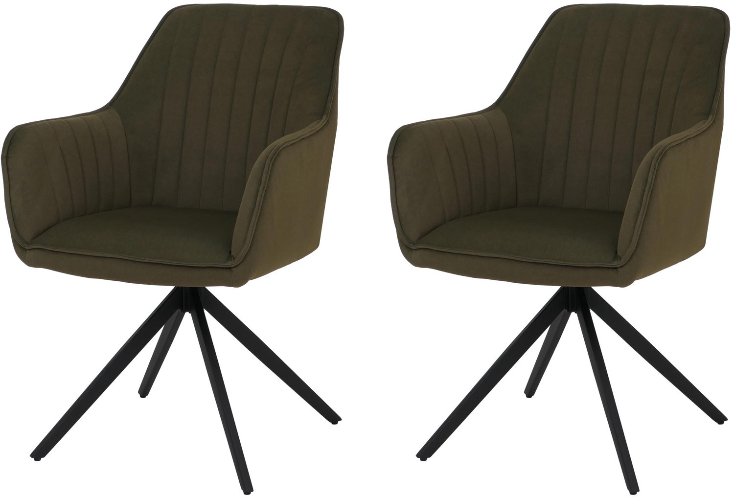 Set van 2 eetkamerstoelen MCW-L79, keukenstoel met rugleuning en armleuningen, draaibaar, automatische terugkeer, stof/textiel ~ groen
