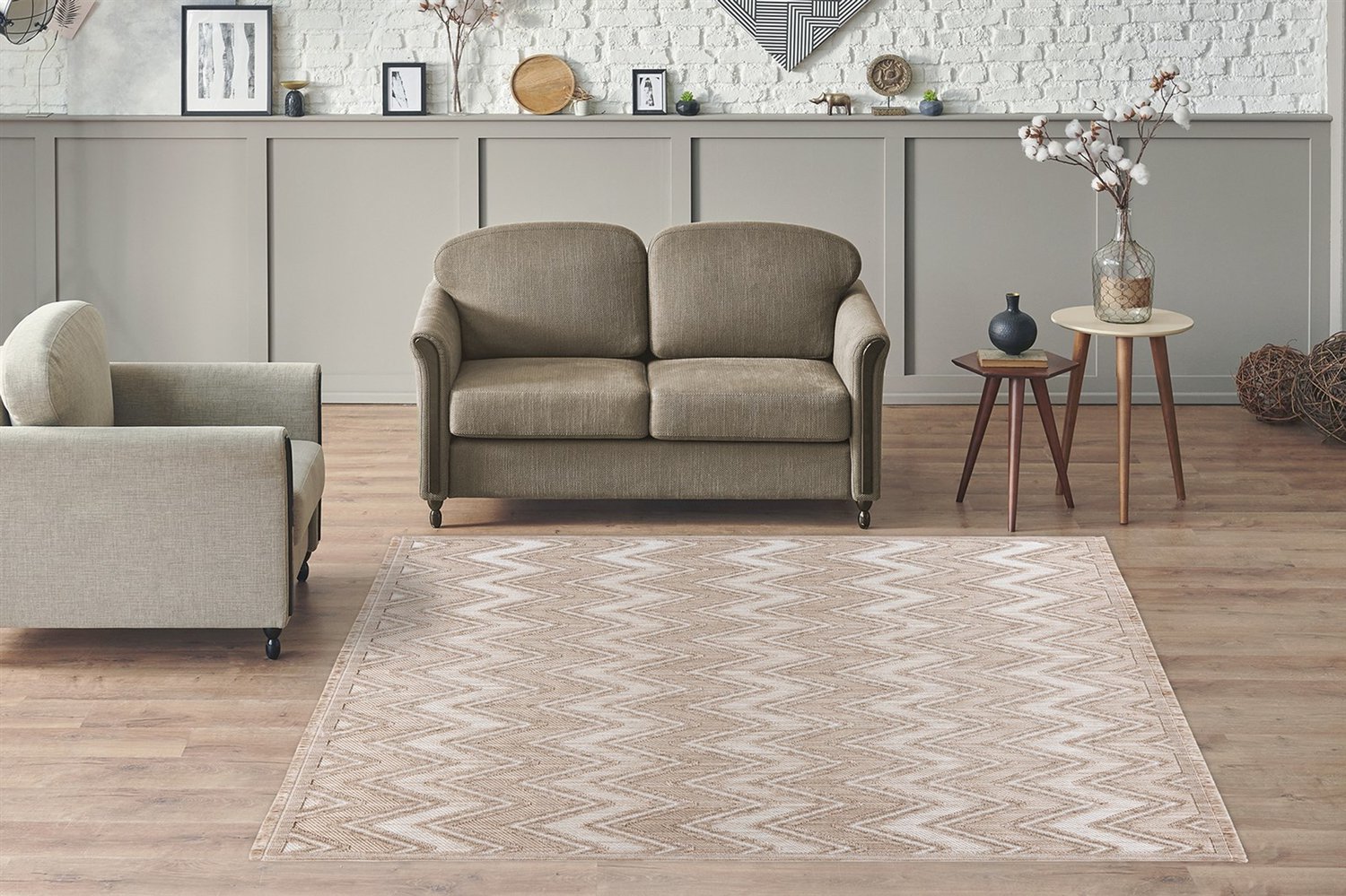 Padiro stijlvol vloerkleed 200 x 290 cm - lichtbeige - geometrisch boho-patroon - voor vloerverwarming - van polyester