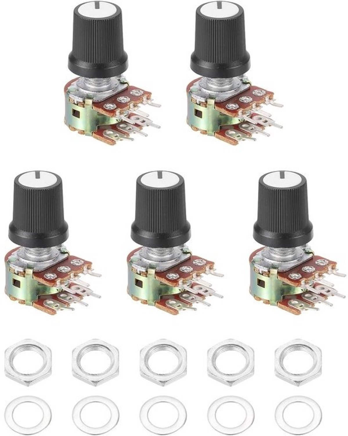 Potentiometerset - Variabele weerstand - Volumeregeling audio - Dubbel kanaal - B500K Ohm - Zwart wit