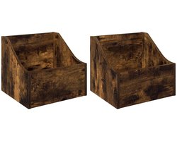 vidaXL - LP - Recorddoos - 2 - st - Gerookt - eiken - 37 - x - 33 - x - 32 - cm - Bewerkt - hout