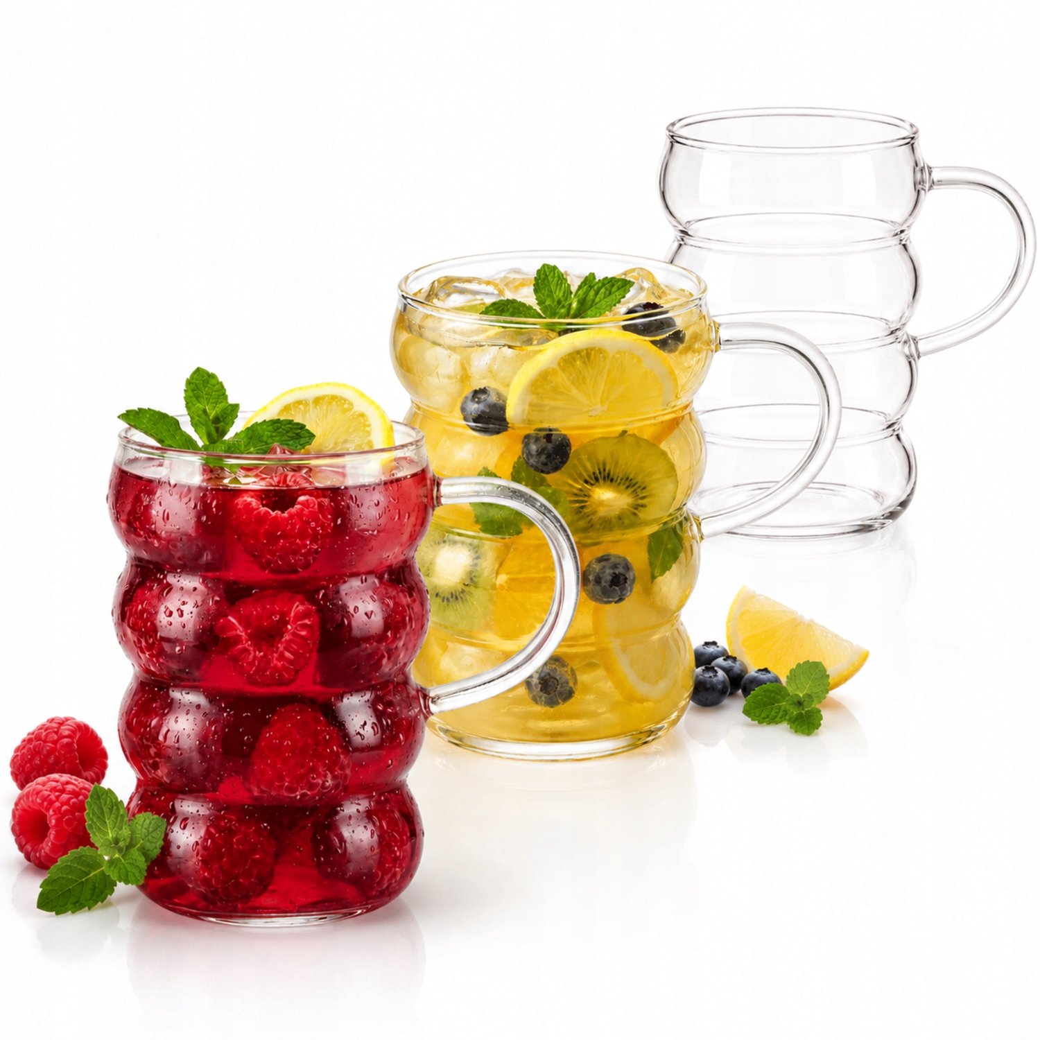 Set van 6 Glazen met Oor - 350ml - Borosilicaatglas - Hittebestendig