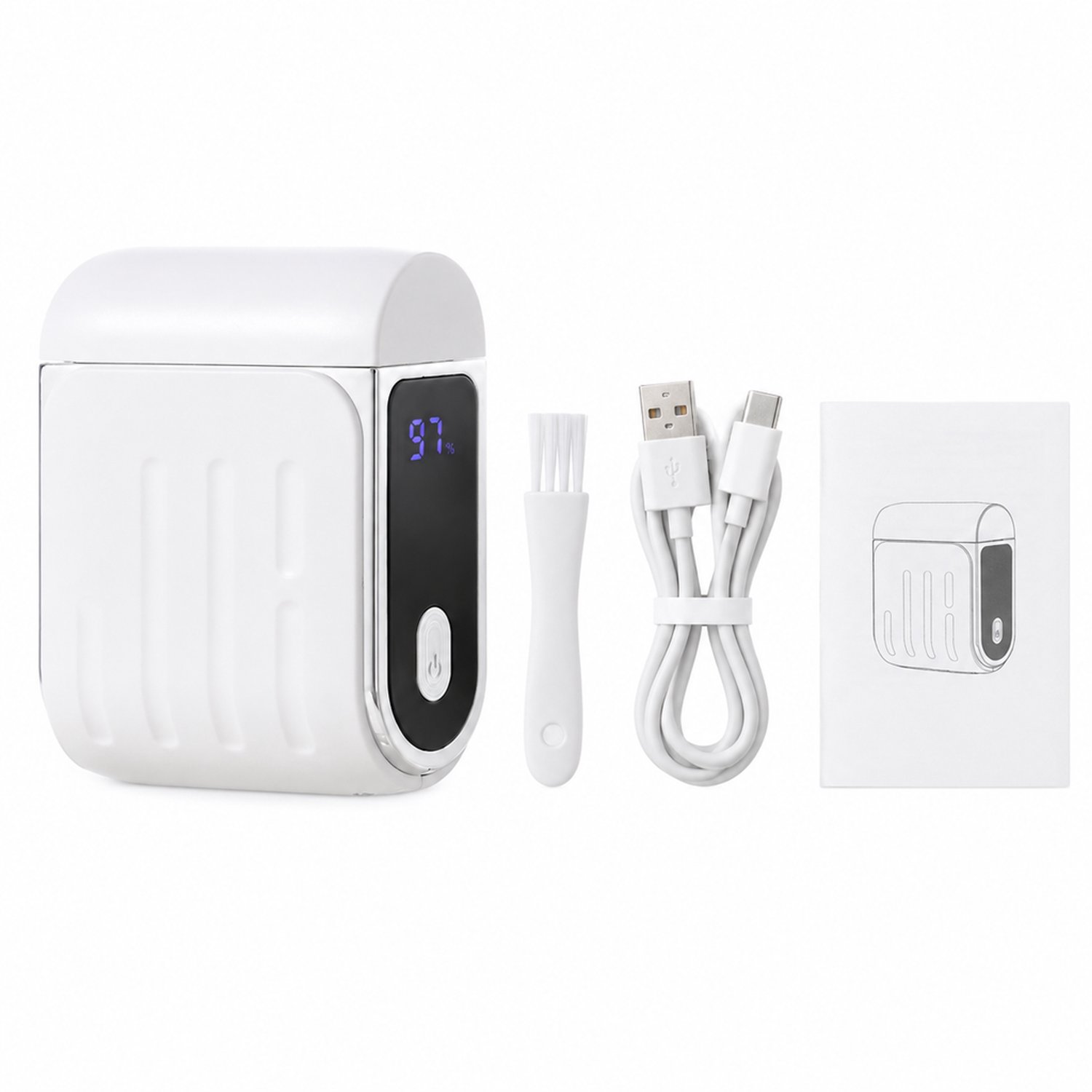 elektrische nagelknipper - Wit, USB-oplaadbaar - 3 intensiteitsstanden met stand- en batterijweergave - Dagelijkse nagelverzorging - Doos met borstel en oplaadkabel