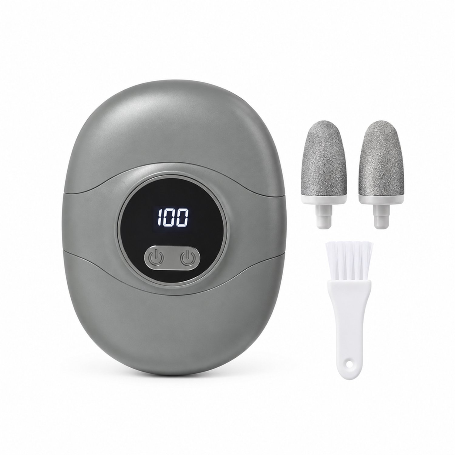 elektrische nagelknipper - 2-in-1, grijs - 3 snelheden en lcd-display - Nagel- en voetverzorging - Inclusief 1 reinigingsborstel en 2 kwarts-schuurkoppen