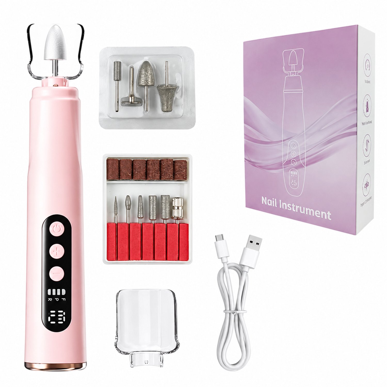 elektrische nageltrimmer - 10 slijpkoppen - opladen via Type-C - 0-45 instelbare snelheidsstanden - voor dagelijks, thuis en zakelijk gebruik
