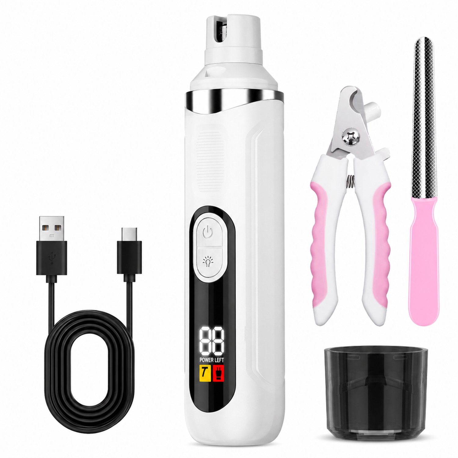 elektrische nageltrimmer - USB-oplaadbaar - krachtige anti-spat uitvoering - eerst knippen en daarna vijlen - wit