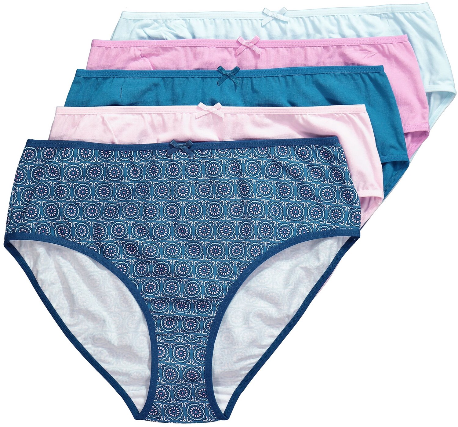 Ulla Popken - Dames - Midi-slips set van 5 motief / effen - Ijszeeblauw - Maat 54+