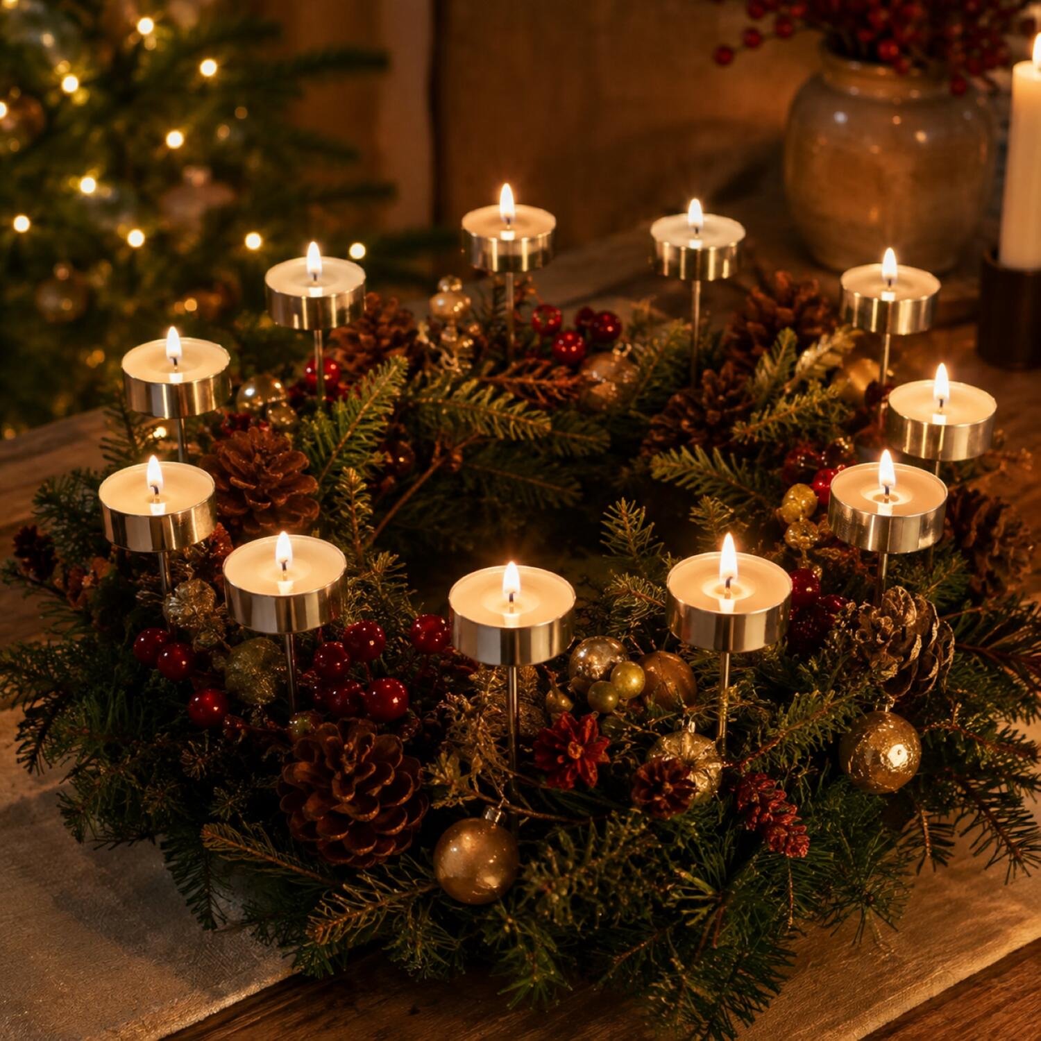 Othmar Decorations Theelichthouders stekers - 12x -zilver - 5 cm -metaal - voor kerststuk