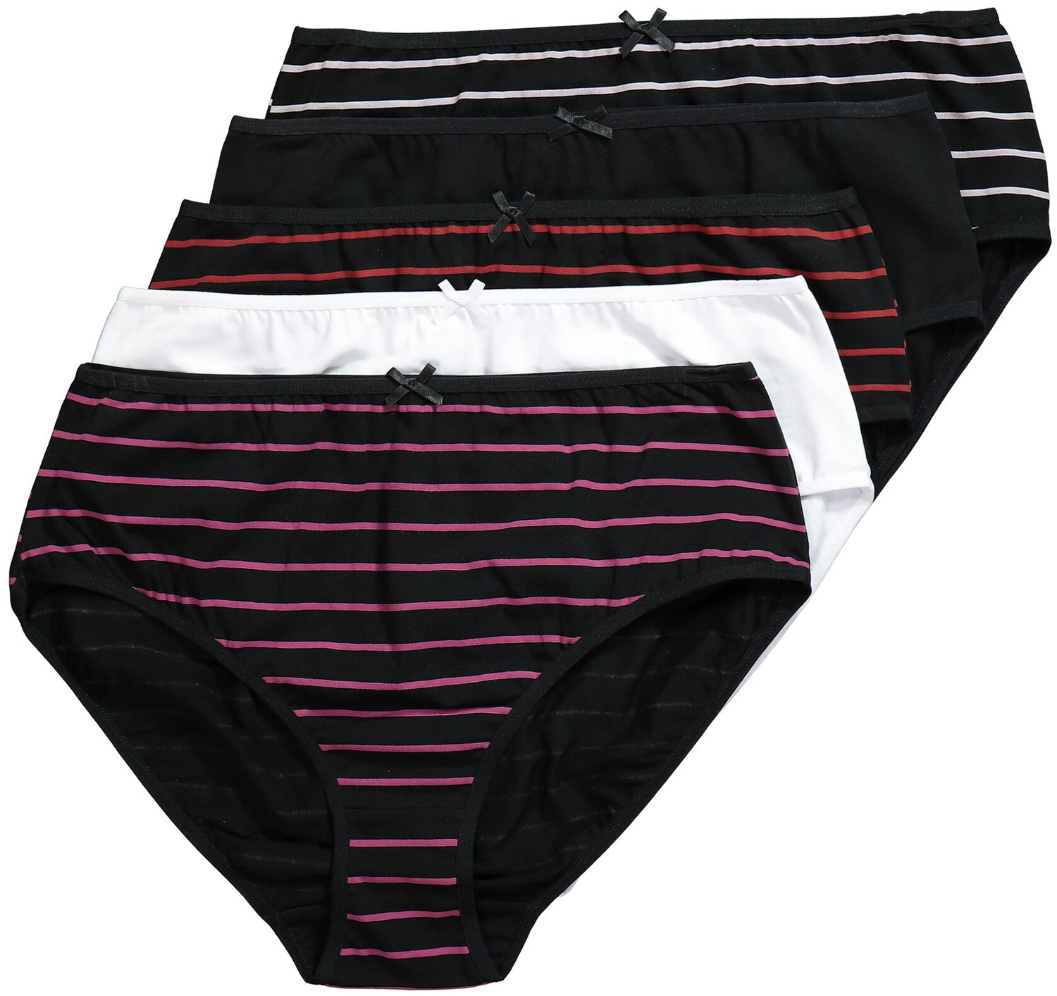 Ulla Popken - Dames - Midi-slips set van 5 gestreept/effen - Zwart - Maat 42+