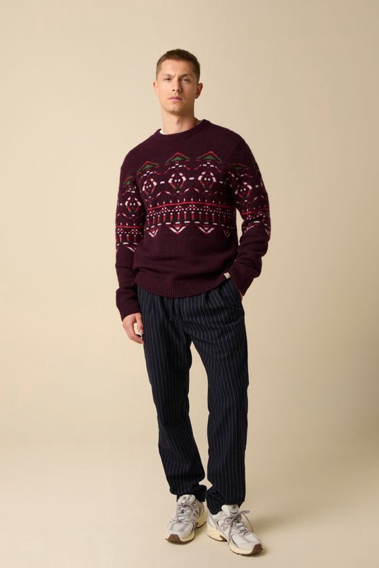 Donkerrode Wollen Jacquard Trui