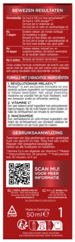 L'Oreal Paris Revitalift Laser Triple Laser Anti-Aging Crème-Serum - Vermindert Rimples & Donkere vlekken - Verrijkt met Melasyl, Vitamine C* & Niacinamide - 50ml
