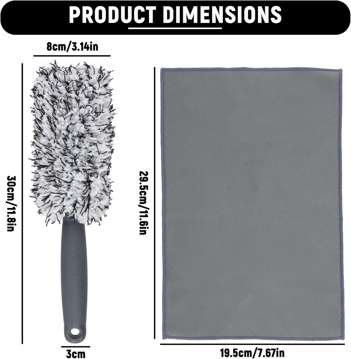 Microfiber velgenborstel voor zachte en effectieve reiniging van stalen, aluminium en chroom velgen, met sneldrogende functie en extra zachte haren