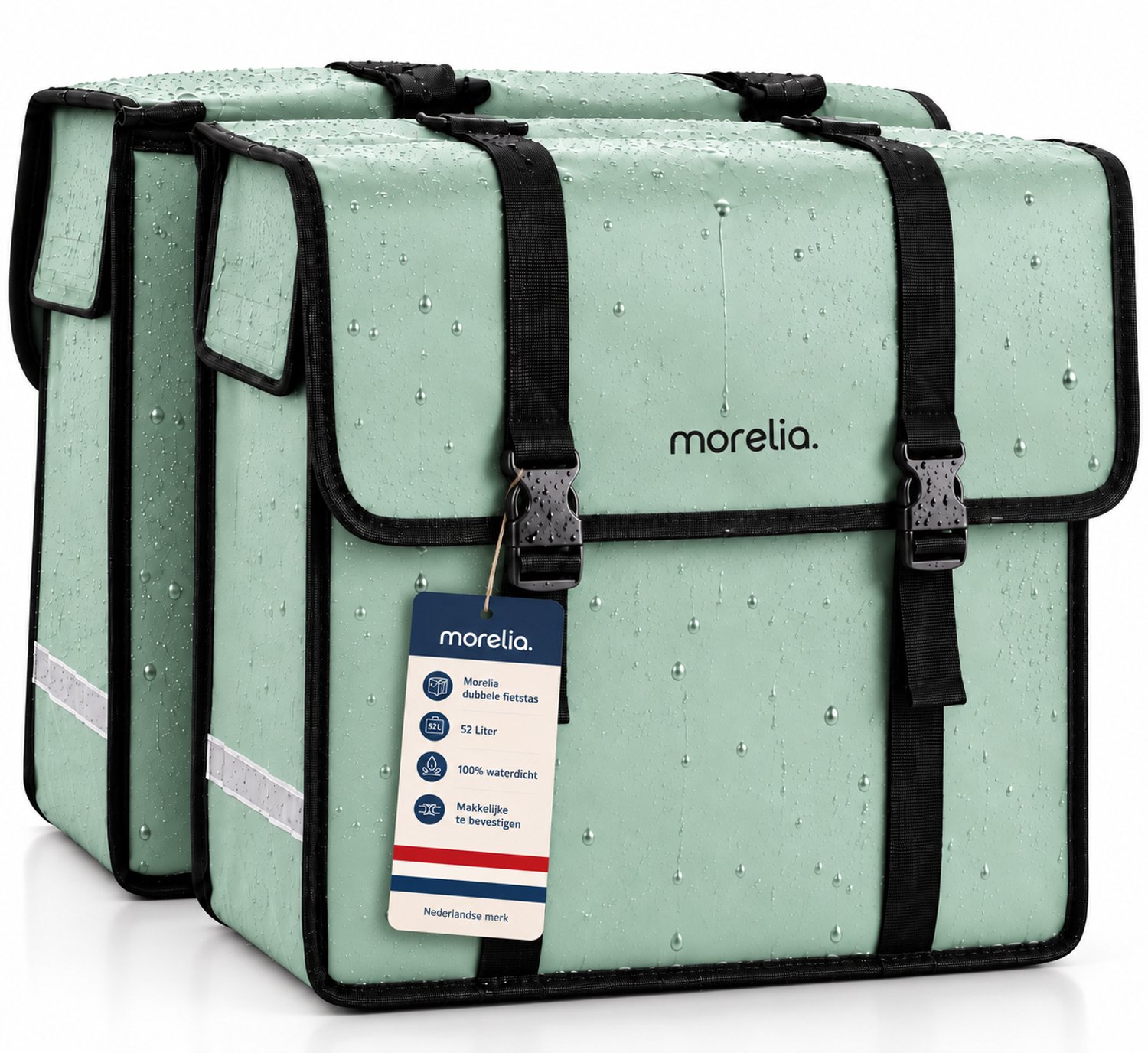 Morelia® Fietstas 100% Waterdicht (52 Liter Mint Groen) - Incl Achterlicht - Fietstassen - Fietstassen Electrische Fietsen - Fietstassen Dubbel - Tarpaulin materiaal
