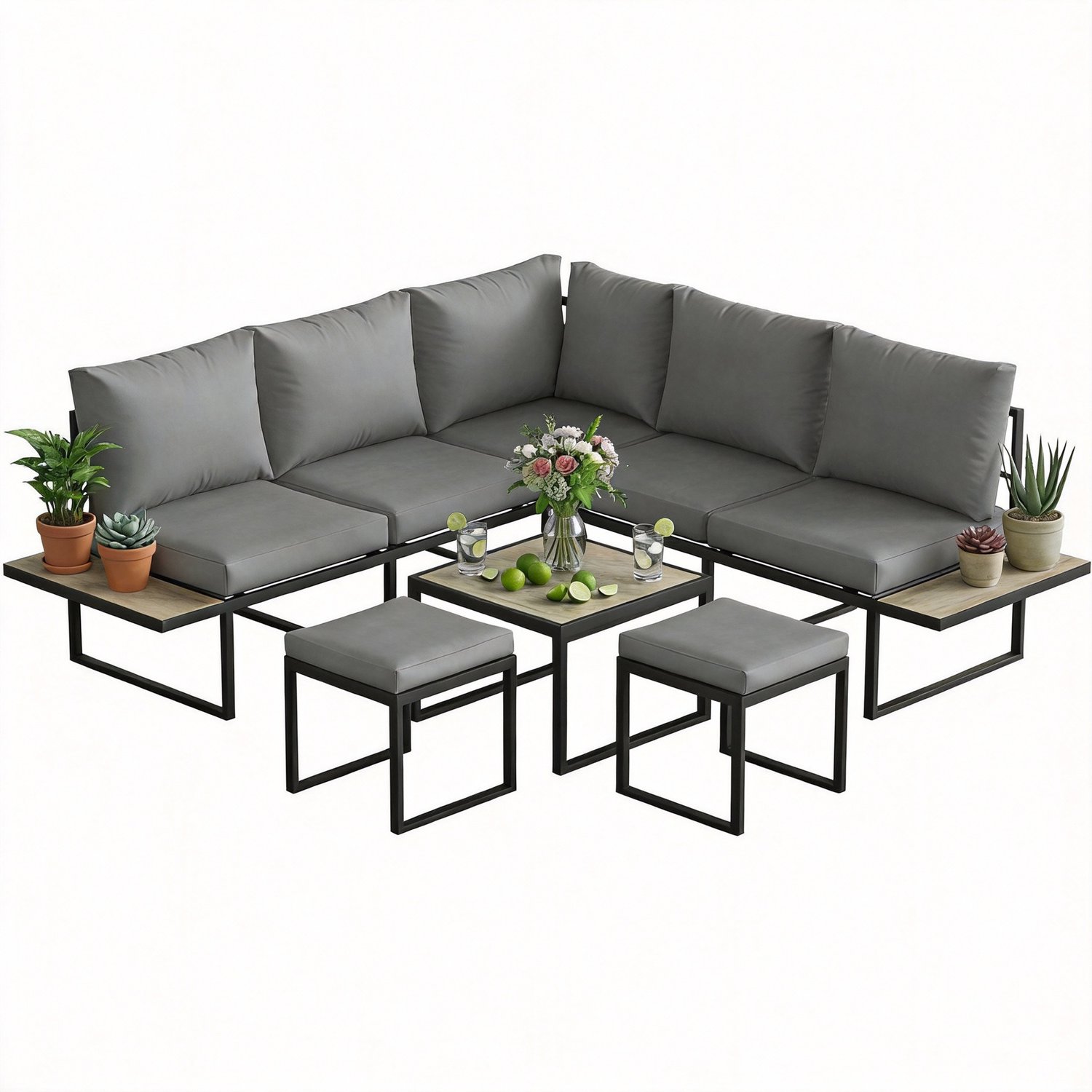 Outsunny tuinbankstel - Staal, polyester - 195 x 195 x 66 cm - Donkergrijs