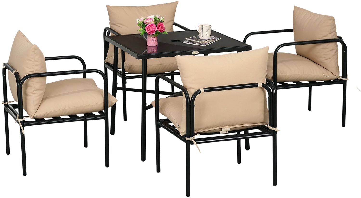 Outsunny Terraseetset - Staal - 80x80x71cm - Zwart