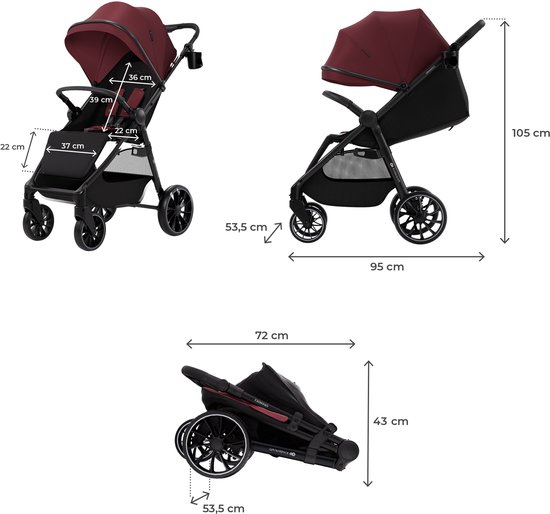 Kinderkraft GRANDE 2 Buggy - allround vering 5-puntsgordel veiligheidsbeugel compact inklapbaar - Bourgogne van Merkloos — afbeelding 2