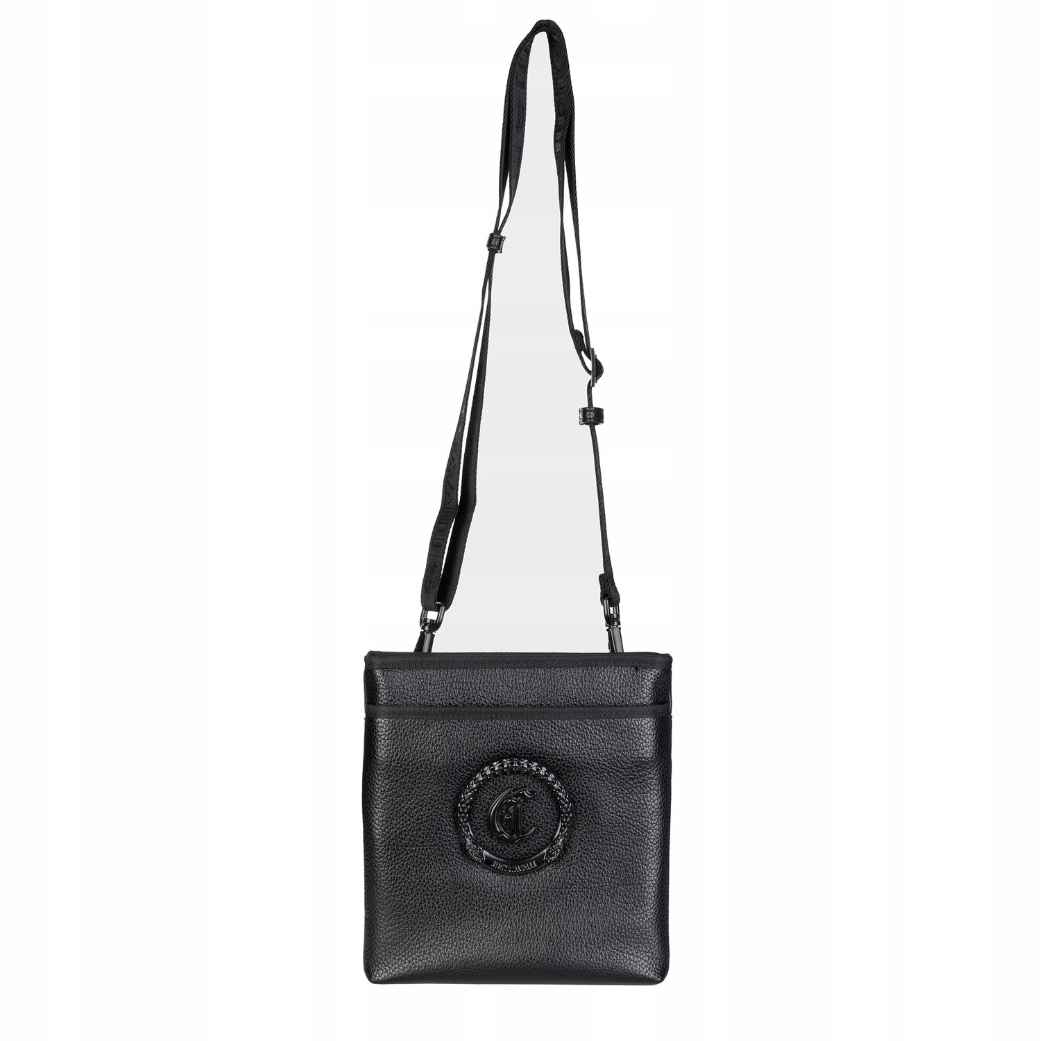 Just Cavalli Heren Crossbody Tas Leer Zwart Logo Metaal