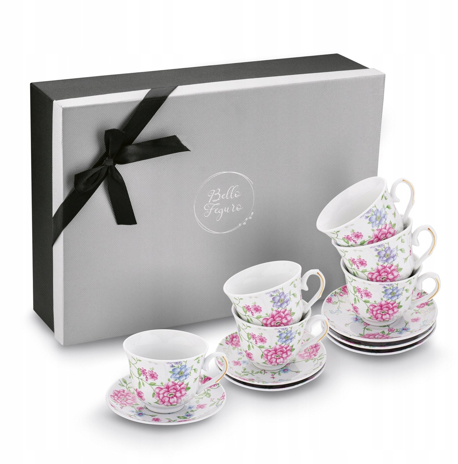 Porseleinen Kopjes Set 6 Stuks met Schotels - 250ml