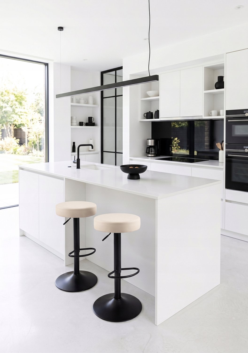 Verstelbare barkruk Remo beige met zwarte voet - Keuken & Bar