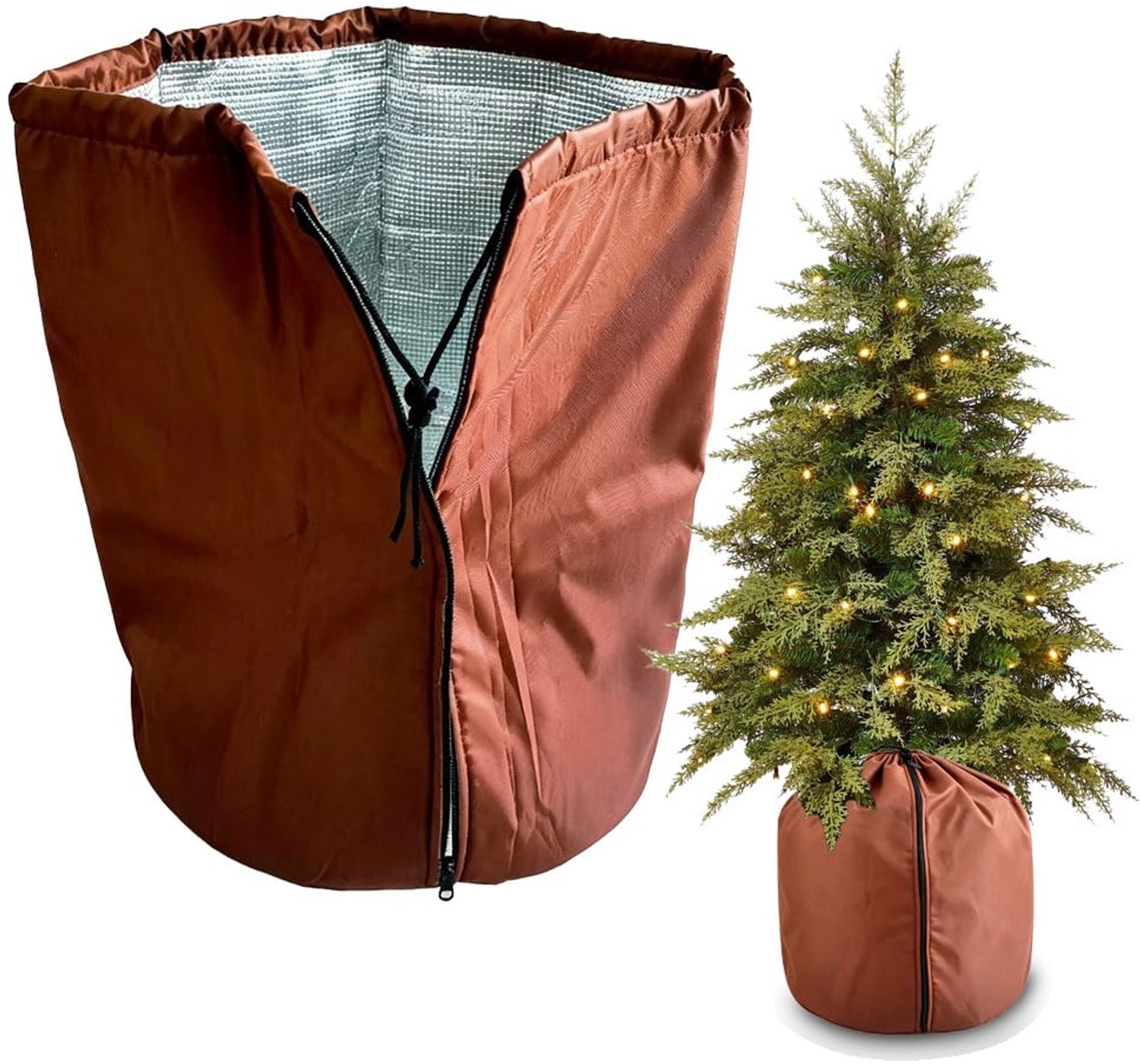 Famanu - Plantenbeschermtas - Bescherming voor winterpotten - Met ritssluiting en koord - Zwart 1 stuk