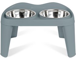 Yummie Verhoogde Voerstandaard Voor Honden En Katten - 2 Roestvrijstalen Kommen - Grijs - M - 50 x 30 x 32 cm - Antislip - Vaatwasmachinebestendig (60060B-GY)